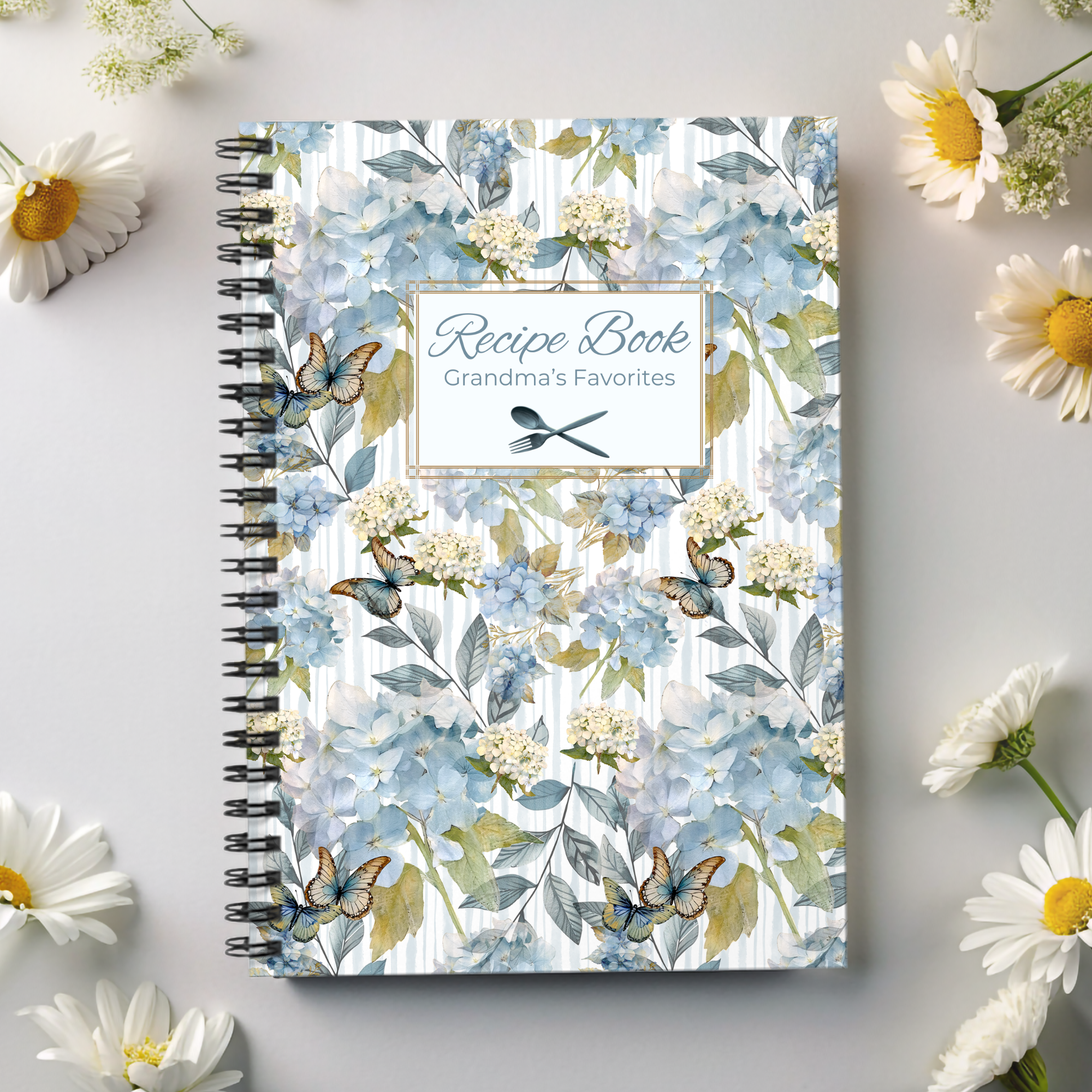 Botanical Recipe Spiral Notebook Hydrangea Personalized Cookbook Flower Lover Food Journal Grandma Meal Planner Mom Cuisine Note Taker