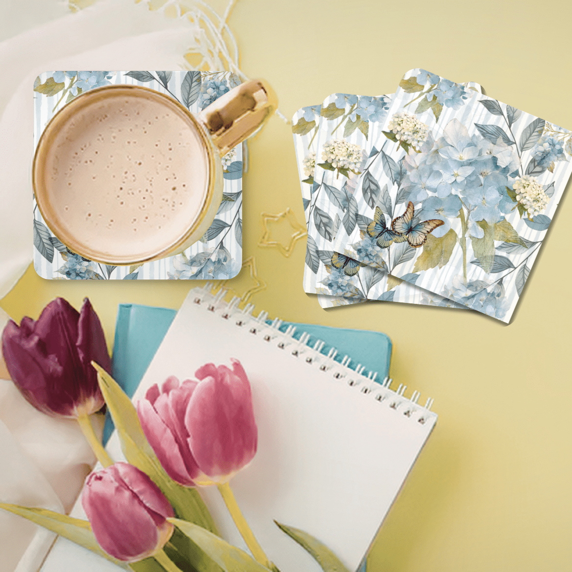 Blue Botanical Cork Backed Coaster Set 